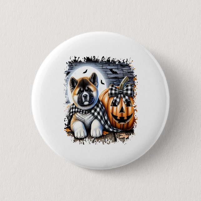 Akita Dog Halloween Square 2 Inch Round Button (Front)