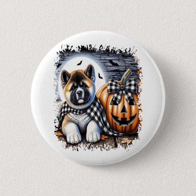 Akita Dog Halloween Square 2 Inch Round Button (Front)