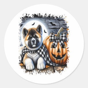 Akita Dog Halloween Square Classic Round Sticker