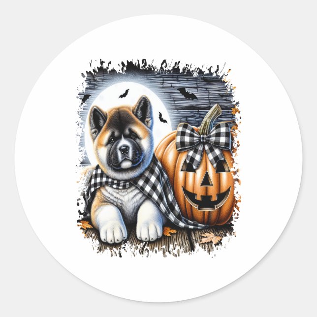 Akita Dog Halloween Square Classic Round Sticker (Front)