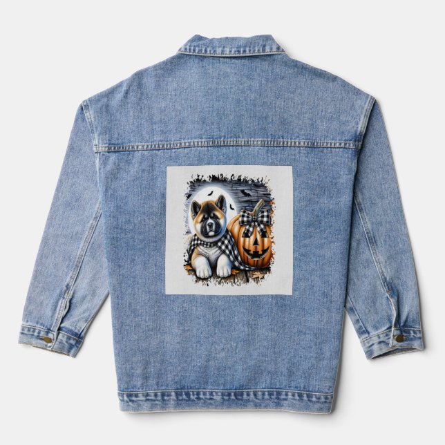 Akita Dog Halloween Square Denim Jacket (Back)