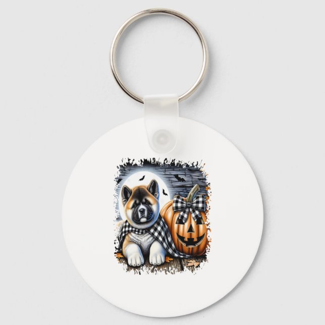 Akita Dog Halloween Square Keychain (Front)