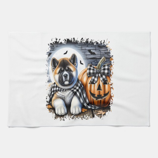 Akita Dog Halloween Square Kitchen Towel (Horizontal)