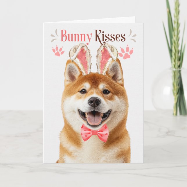 Akita Dog in Bunny Ears for Easter Holiday Card (Front)