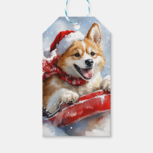 Akita Dog in Sledge Let it Snow Christmas Gift Tags