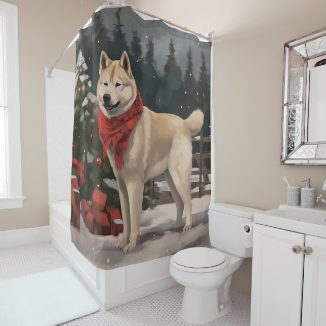 Akita Dog in Snow Christmas (In Situ)
