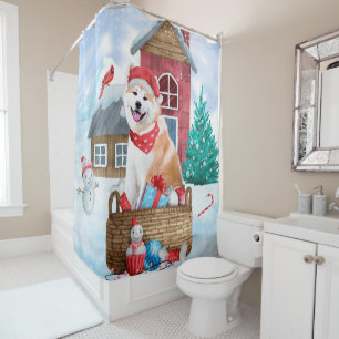 Akita Dog In snow Christmas Dog House