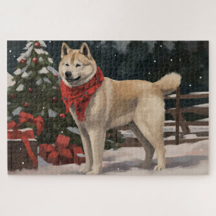 Akita Dog in Snow Christmas Jigsaw Puzzle