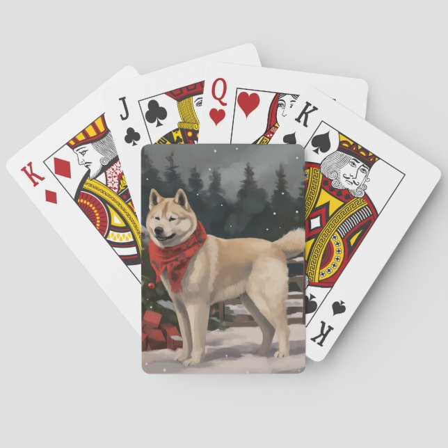 Akita Dog in Snow Christmas Playing Cards (Back)