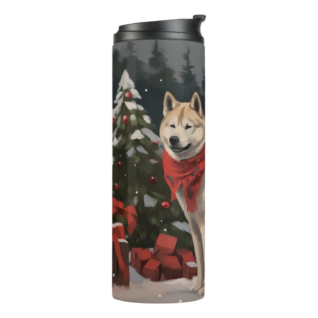 Akita Dog in Snow Christmas Thermal Tumbler (Rotated Left)