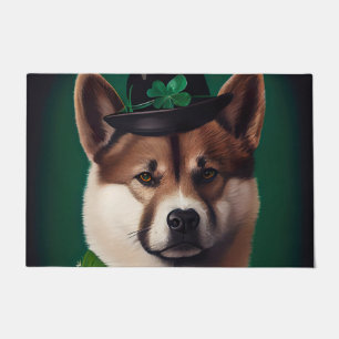 akita dog in St. Patrick's Day Dress Doormat