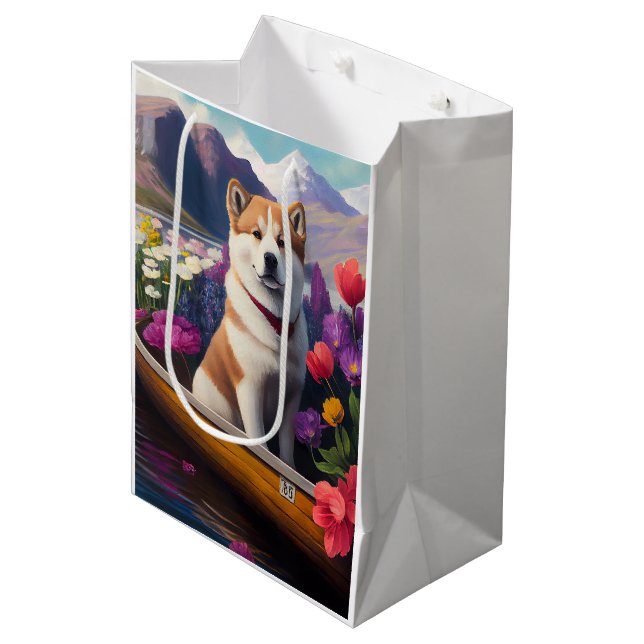 Akita Dog on a Paddle: A Scenic Adventure Medium Gift Bag (Front Angled)