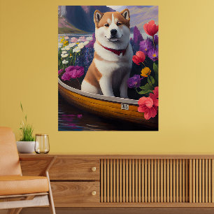 Akita Dog on a Paddle: A Scenic Adventure Poster