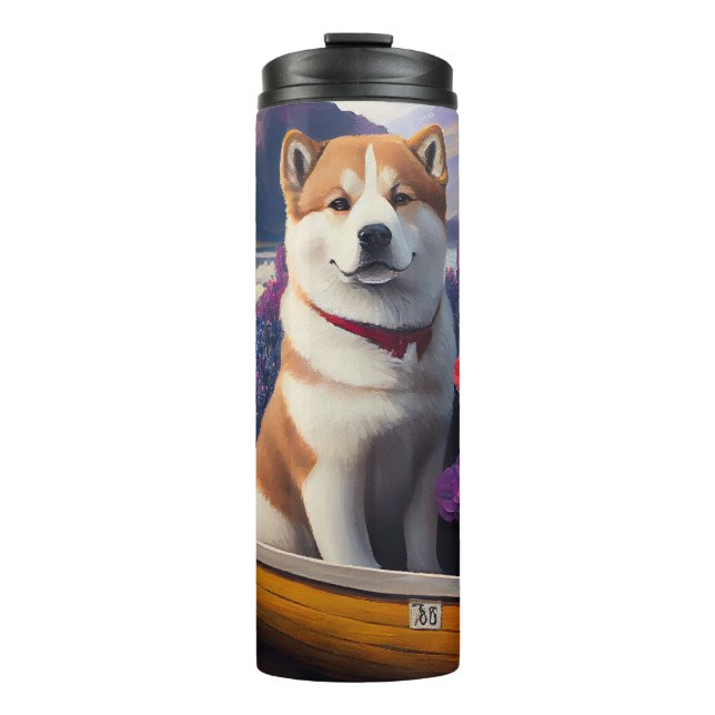 Akita Dog on a Paddle: A Scenic Adventure Thermal Tumbler (Front)
