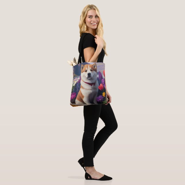 Akita Dog on a Paddle: A Scenic Adventure Tote Bag (On Model)
