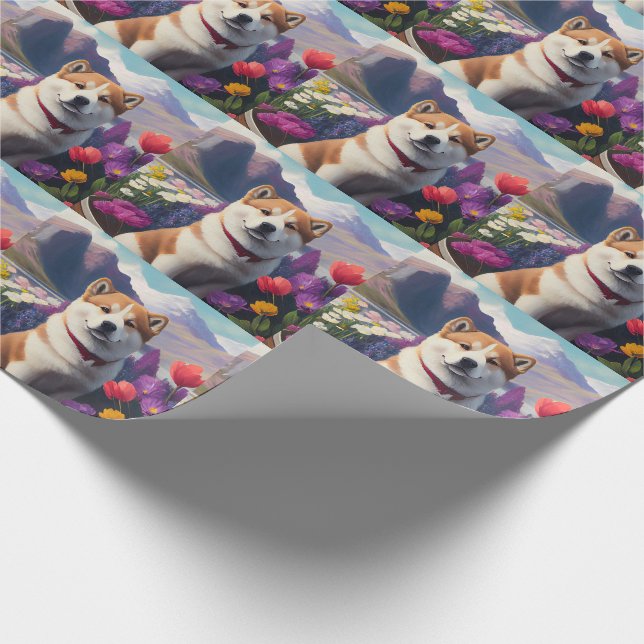 Akita Dog on a Paddle: A Scenic Adventure Wrapping Paper (Corner)