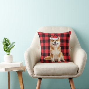 Akita Dog Red Buffalo Plaid Christmas Holiday Throw Pillow
