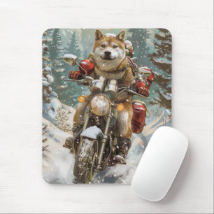 Akita Dog Riding Motorcycle Christmas Mouse Pad