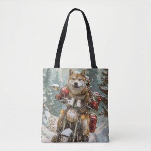 Akita Dog Riding Motorcycle Christmas Tote Bag