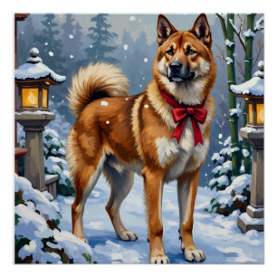 Akita Dog Serene Japanese Winter Christmas Poster