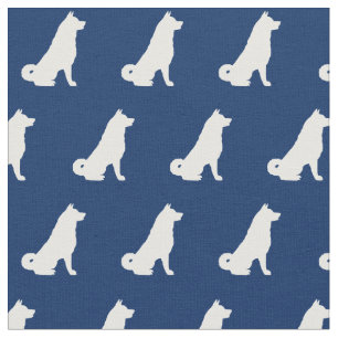 Akita Dog Silhouette Pet Navy Blue Fabric