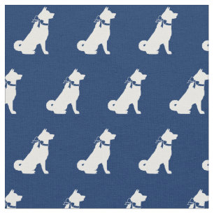 Akita Dog Silhouette Pet Navy Blue Fabric