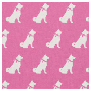 Akita Dog Silhouette Pet Pink Fabric