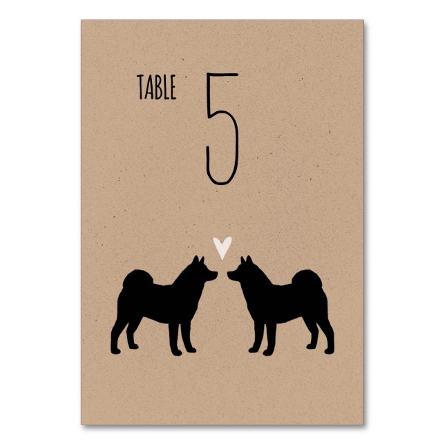 Akita Dog Silhouettes Wedding Reception Table Number (Back)