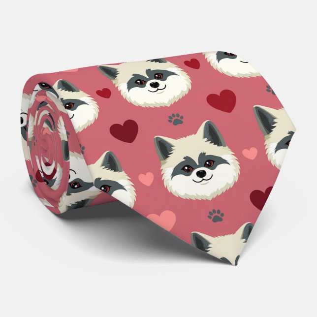 Akita Dog Valentine Hearts Pattern Cute Love Tie (Rolled)