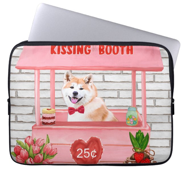 Akita Dog Valentine's Day Kissing Booth Laptop Sleeve (Front)