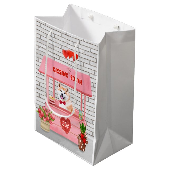 Akita Dog Valentine's Day Kissing Booth Medium Gift Bag (Front Angled)