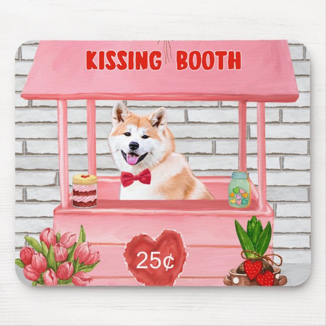 Akita Dog Valentine's Day Kissing Booth Mouse Pad (Front)