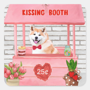Akita Dog Valentine's Day Kissing Booth Square Sticker