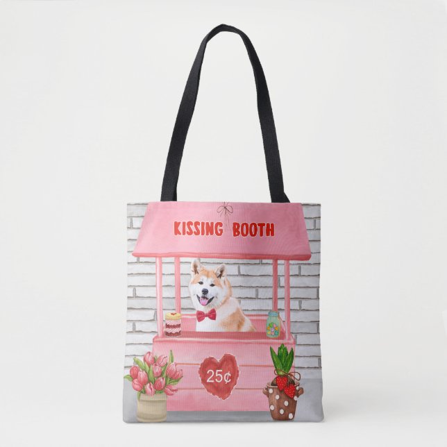 Akita Dog Valentine's Day Kissing Booth Tote Bag (Front)