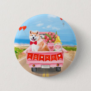 Akita Dog Valentine's Day Truck Hearts 2 Inch Round Button