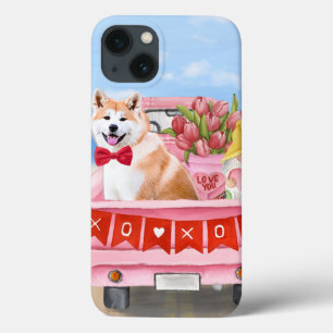 Akita Dog Valentine's Day Truck Hearts iPhone 13 Case