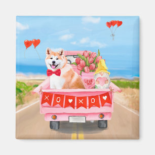 Akita Dog Valentine's Day Truck Hearts Magnet