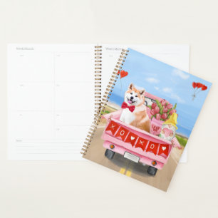 Akita Dog Valentine's Day Truck Hearts Planner
