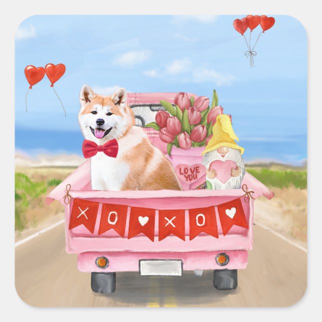 Akita Dog Valentine's Day Truck Hearts  Square Sticker (Front)