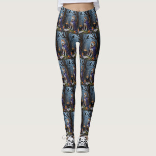 Akita Dog Whimsical Halloween Painting Leggings