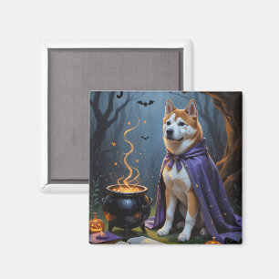 Akita Dog Whimsical Halloween Painting Magnet