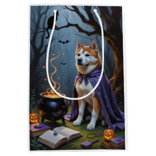 Akita Dog Whimsical Halloween Painting Medium Gift Bag