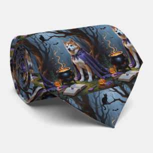 Akita Dog Whimsical Halloween Painting Tie