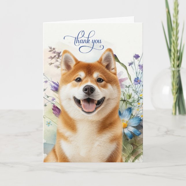 Akita Dog Wildflower Garden Blank Thank You Card (Front)
