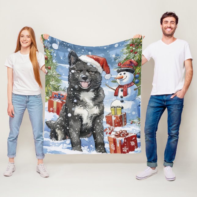 Akita Dog Winter Wonderland Christmas Joy Fleece Blanket (In Situ)