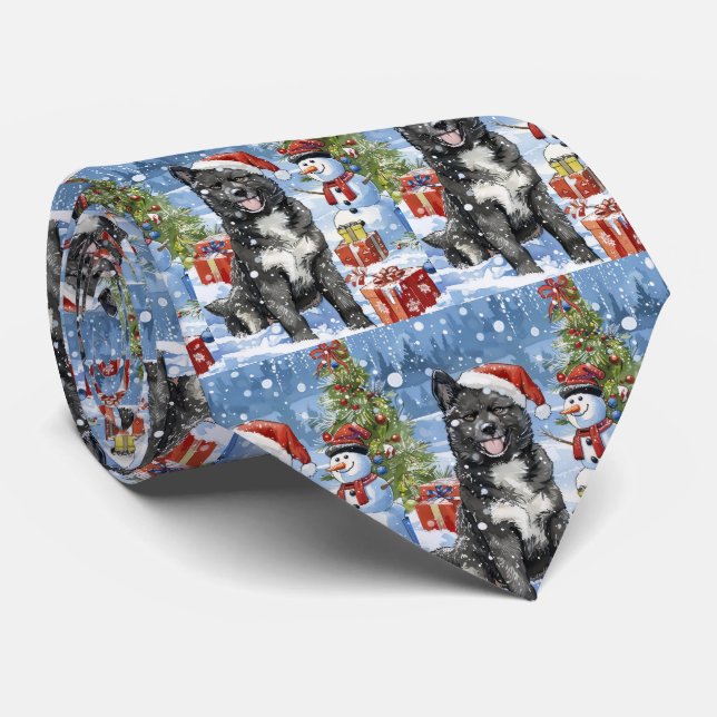 Akita Dog Winter Wonderland Christmas Joy Tie (Rolled)