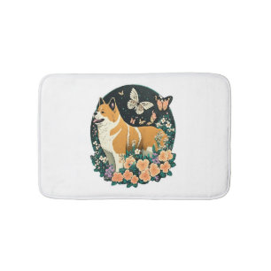 Akita Dog with Flower and Butterfly T Shirt Bath Mat