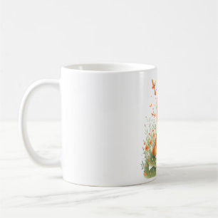 Akita Dog with Flower and Butterfly T Shirt Coffee Mug