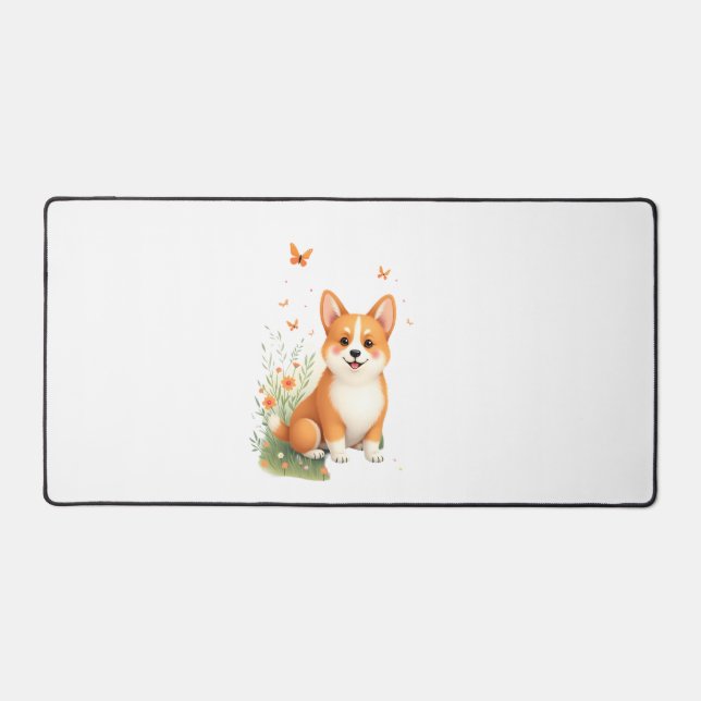 Akita Dog with Flower and Butterfly T Shirt Desk Mat (Front)