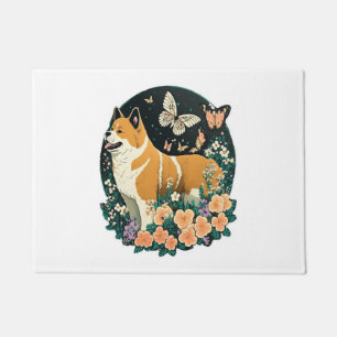 Akita Dog with Flower and Butterfly T Shirt Doormat